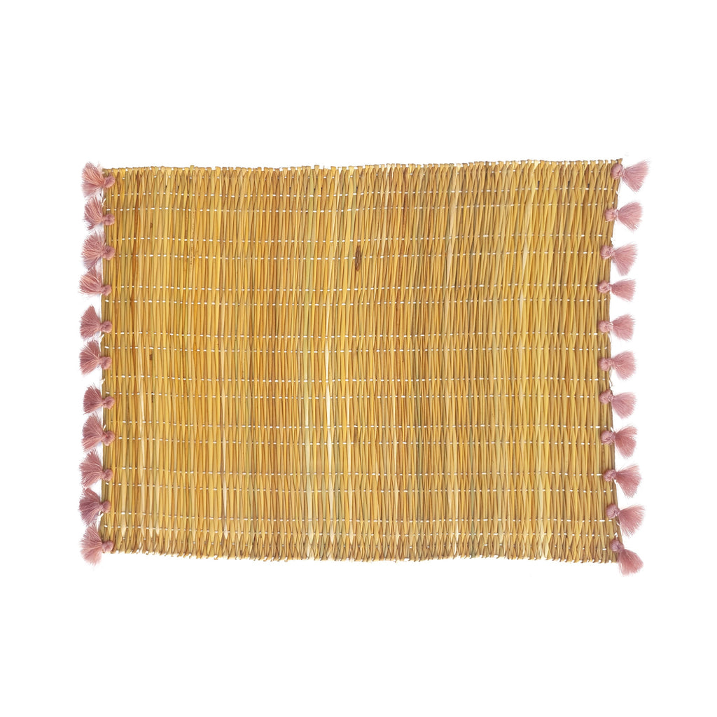 2 SETS DE TABLE PAILLE ET POMPONS VIEUX ROSE (6571706581034)