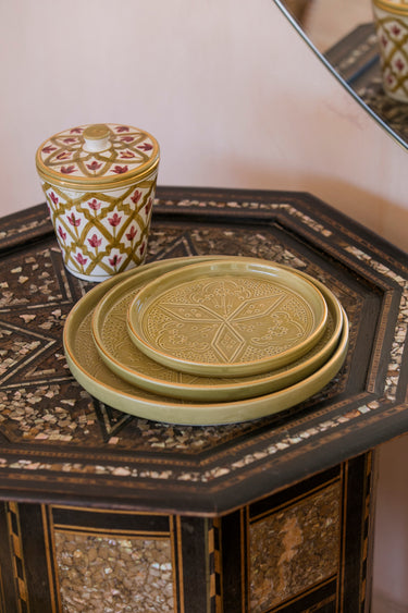 ROUND TRAYS IMPRINT KHAKI GOLD CERAMIC (14589832167807)
