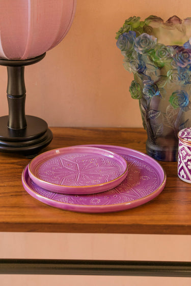 DECORATIVE ROUND TRAYS LILAC GOLD IMPRINT (14969225937279)