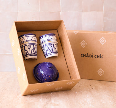 Set of two medium-sized zwak cups Majorelle Blue and a butter dish empreinte Majorelle Blue  gold (9669549719871)