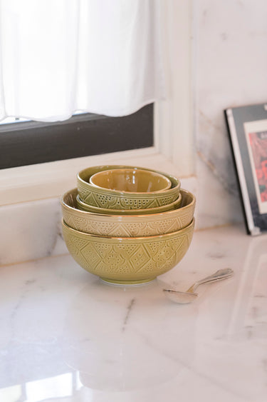 Empreinte kaki gold round bowls and salad bowl (8951693836607)