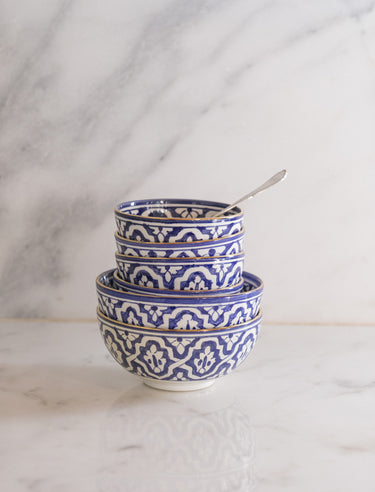Fassia round bowls and salad bowl majorelle blue gold (6850982510634)