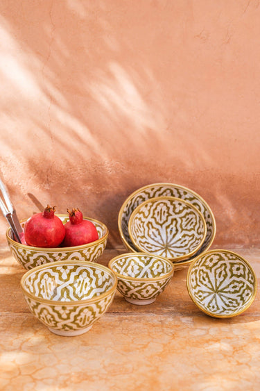 Fassia kaki gold round bowls and salad bowl (9026633531711)