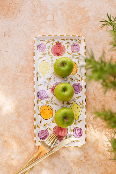 LONG MULTIFRUIT CAKE TRAY GOLD.CERAMIC (9416001454399)
