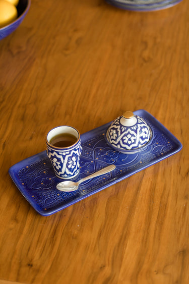 Empreinte majorelle blue gold cake dish (8261164171583)