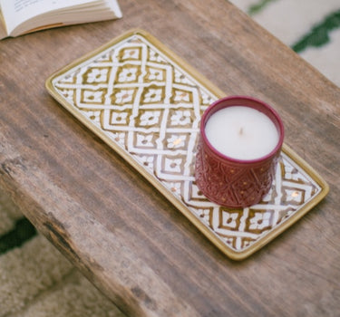 LONG RECTANGLE DECORATION TRAY FASSIA KAKI  GOLD (14613022540159)