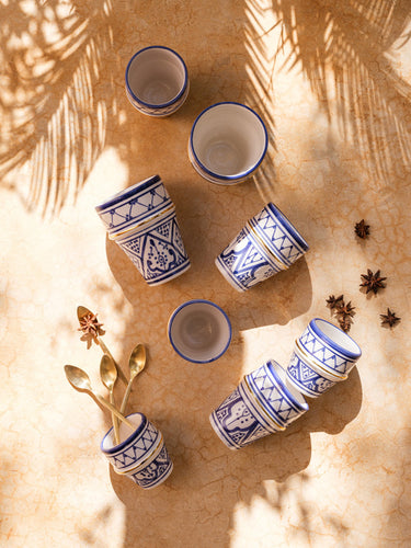 Set of two medium majorelle blue zwak cups and one majorelle blue gold imprint butter dish (9669549719871)