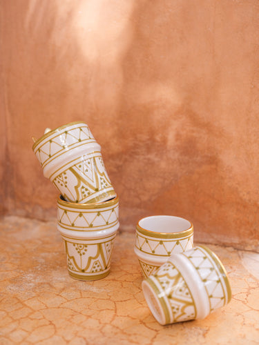Set of 2 medium zwak khaki cups and an eggplant gold butter dish (9669550473535)