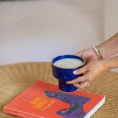 small piedestal candle Empreinte Majorelle Blue  orange blossom scented (8305673732415)
