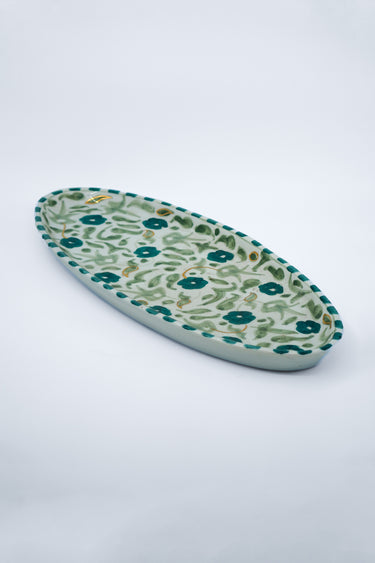 Large oval tray Flowers mint gold (9188664967487)