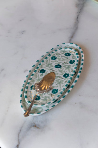 Oval tray Flowers mint gold (9188664967487)