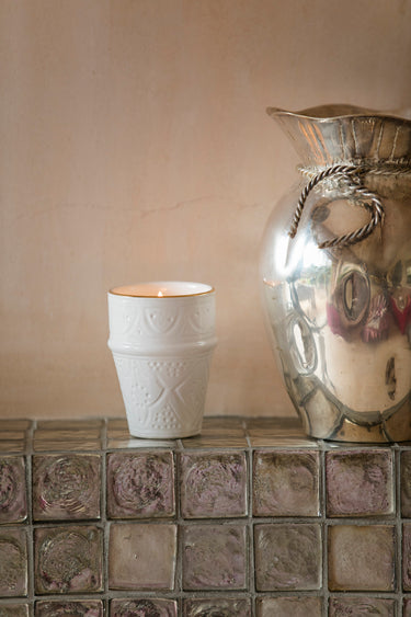 LARGE BELDI CUP CANDLE WHITE GOLD IMPRINT ORANGE BLOSSOM SCENTED (10377270599)