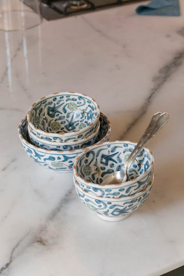 Round bowls and salad bowl thistle blue gold (8038995788095)