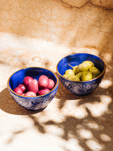 2 mini majorelle blue gold imprint ceramic bowls (6839919869994)