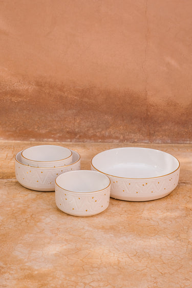 BOL. SALAD BOWL AND PLATTER STRAIGHT IMPRINT WHITE GOLD (6549290418218)