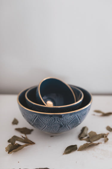 Empreinte blue stone gold round bowls and salad bowl (6901395619882)