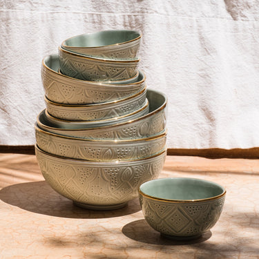 BOWLS AND SALAD BOWL IMPRINTS ALMOND GREEN GOLD (1584251830295)