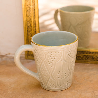 CERAMIC MUG PRINTS ALMOND GREEN GOLD (1584246095895)