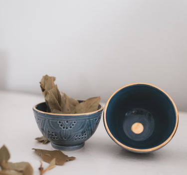 2 MINI CERAMIC BOWLS EMPREINTE BLUE GREY GOLD (6901400797226)