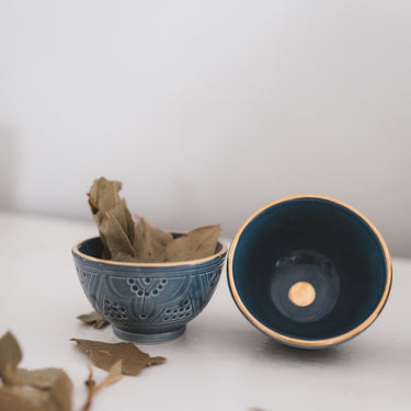 2 MINI CERAMIC BOWLS EMPREINTE BLUE GREY GOLD (6901400797226)