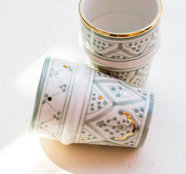 2 BELDI CERAMIC CUPS ALMOND GREEN GOLD (1551651831831)