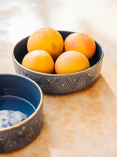 Bowl, salad bowl and platter straight imprint blue gray gold (8048652845375)