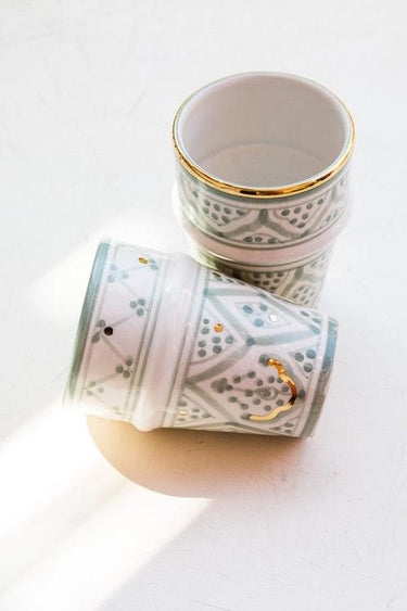 2 BELDI CERAMIC CUPS ALMOND GREEN GOLD (1551651831831)