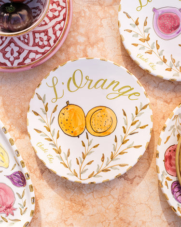 LOT DE 4 ASSIETTES D20 CITRON. ORANGE. FIGUE. GRENADE (9429380038975)