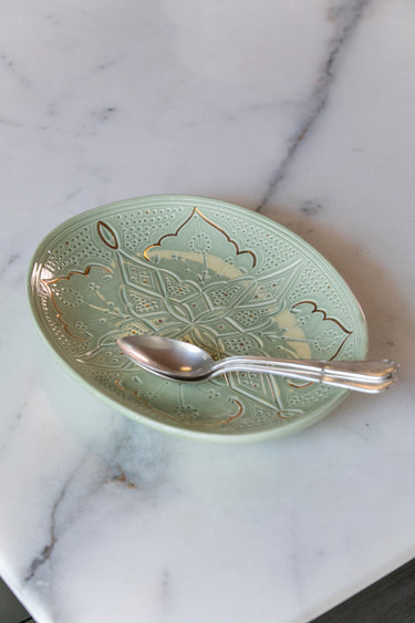 Grand plat de service ovale Empreinte mint gold (6736602726442)