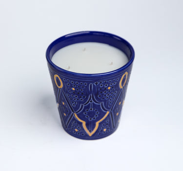 PETITE BOUGIE CONIQUE EMPREINTE BLEU MAJORELLE FLEUR D'ORANGER GOLD.CERAMIC (15010302624127)