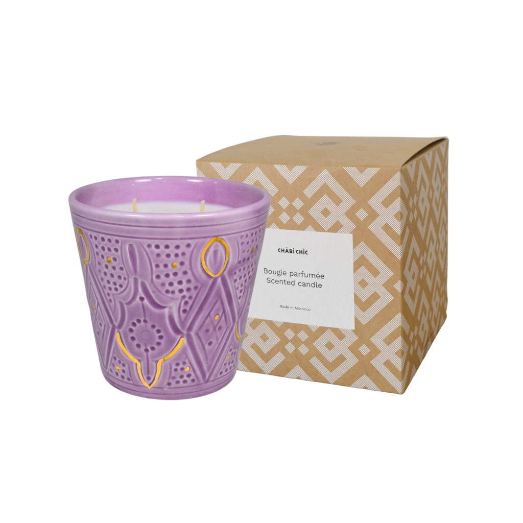 Grande bougie conique Empreinte lilas parfumée fleur d'oranger (8305742545215)