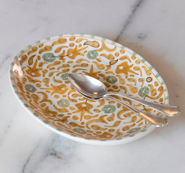 GRAND PLAT OVAL FLEUR PAILLE-MINT GOLD CERAMIC (9463013245247)