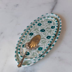 Plateau ovale Fleurs mint gold (9188664967487)