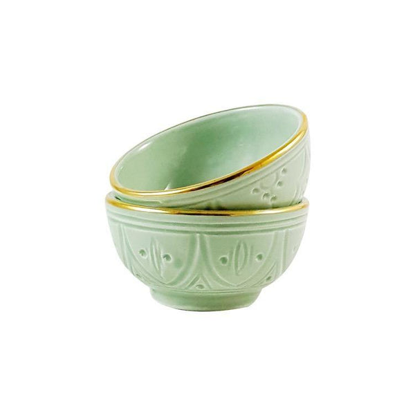 2 MINI BOLS CÉRAMIQUE EMPREINTE VERT AMANDE GOLD (6678689546282)