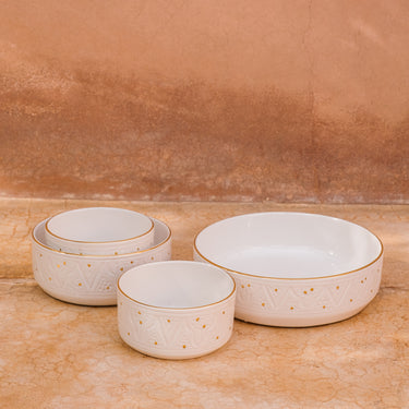 BOL. SALADIER ET PLAT DROIT EMPREINTE BLANC GOLD (6549290418218)