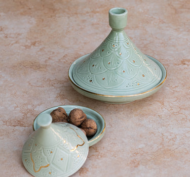 TAJINE EMPREINTE VERT AMANDE GOLD (6678277881898)