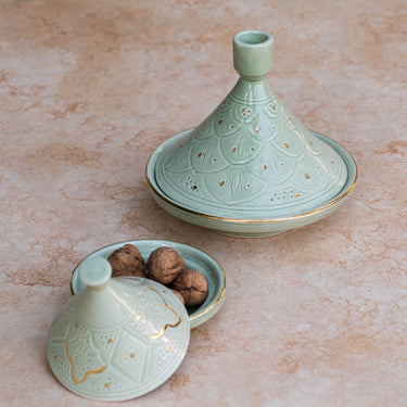 TAJINE EMPREINTE VERT AMANDE GOLD (6678277881898)