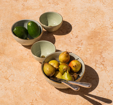 BOLS ET SALADIER EMPREINTES VERT AMANDE GOLD (1584251830295)