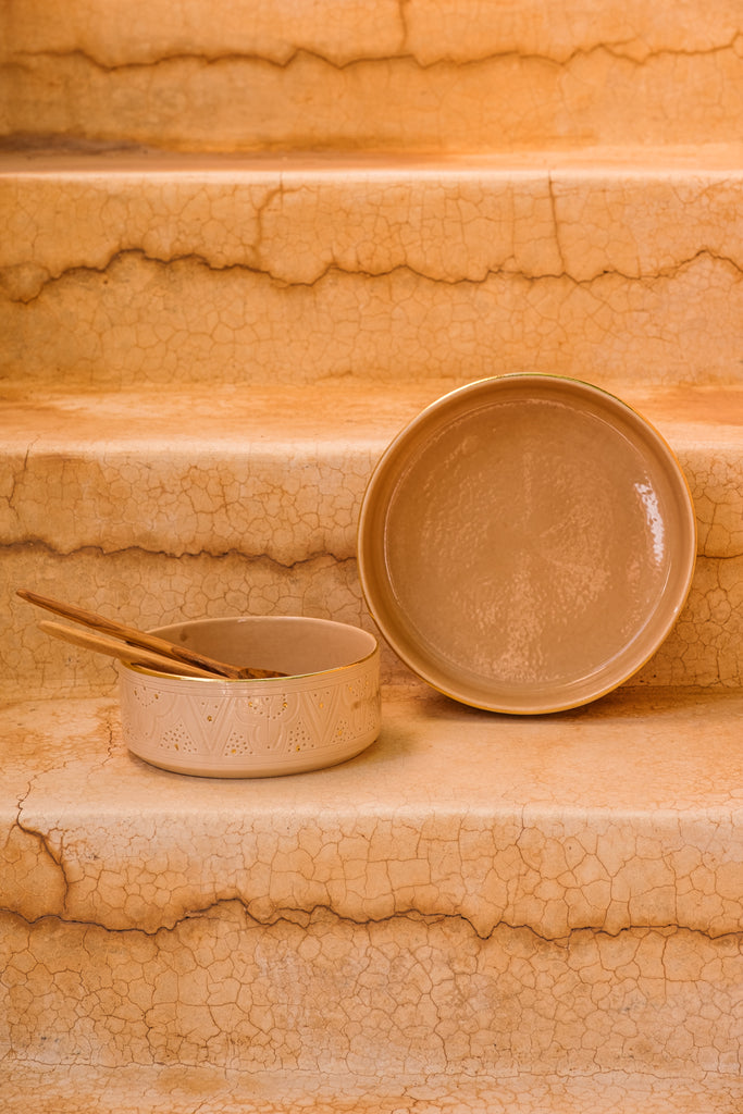 BOL, SALADIER ET PLAT DROIT EMPREINTE SABLE GOLD (6549292220458)