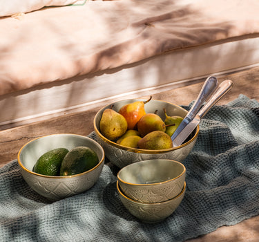 BOLS ET SALADIER EMPREINTES VERT AMANDE GOLD (1584251830295)