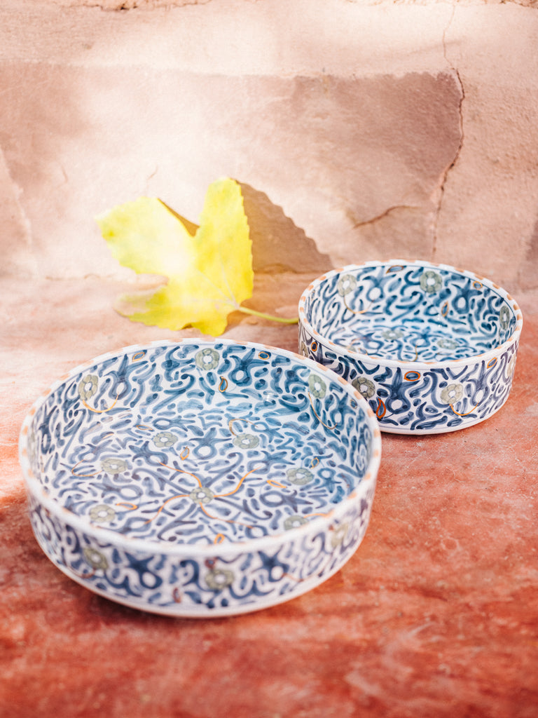 Bol, saladier et plat droit fleur multi bleu gris gold (8041132261695)
