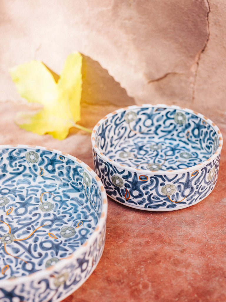 Bol, saladier et plat droit fleur multi bleu gris gold (8041132261695)