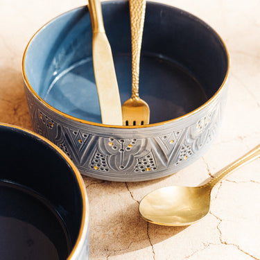 Bol. saladier et plat droit empreinte bleu gris gold (8048652845375)