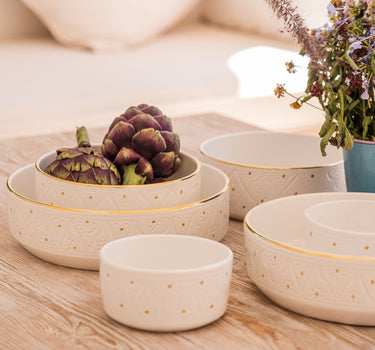 BOL. SALADIER ET PLAT DROIT EMPREINTE BLANC GOLD (6549290418218)