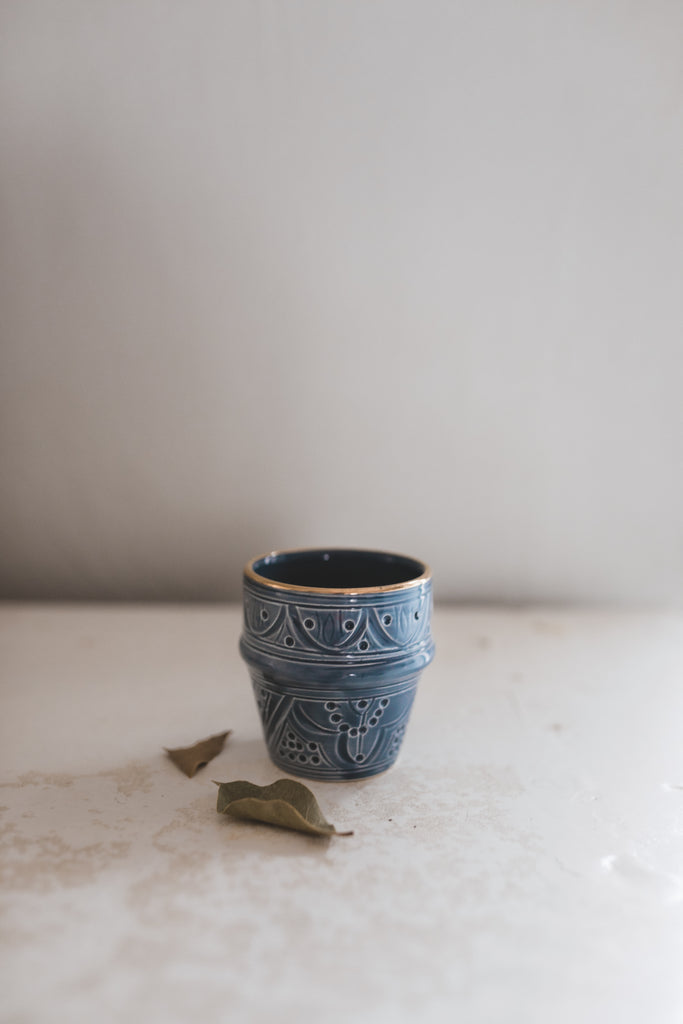 Petite tasse à café empreinte bleu stone gold (6901399945258)