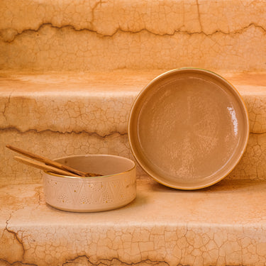 BOL. SALADIER ET PLAT DROIT EMPREINTE SABLE GOLD (6549292220458)