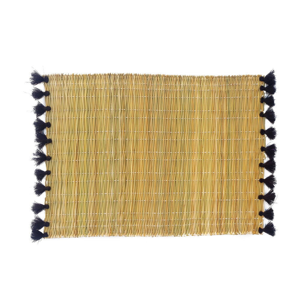 2 SETS DE TABLE PAILLE ET POMPONS NOIR (6571705696298)